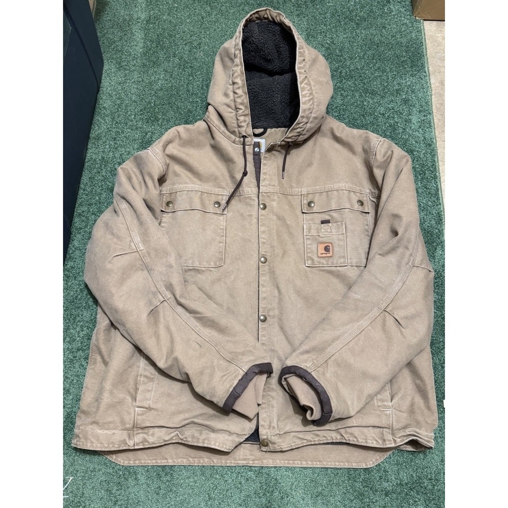 Vintage Carhartt Jacket Men's 2XL Brown Fleece Lined Hooded J284 FRB Canvas